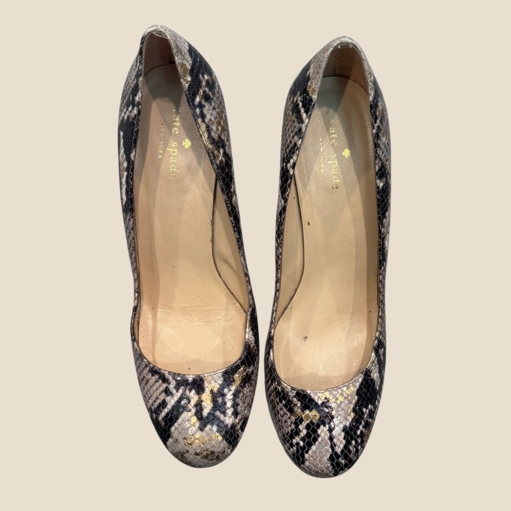 Kate Spade Wedge Heels Womens 9 Brown Good Snakeskin Animal Print